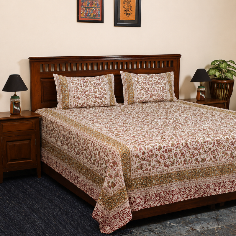 Mughal Floral Jaipuri Bedsheet