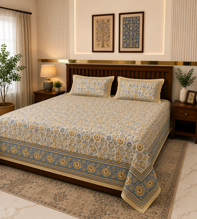 Garden Bloom Jaipuri Bedsheet